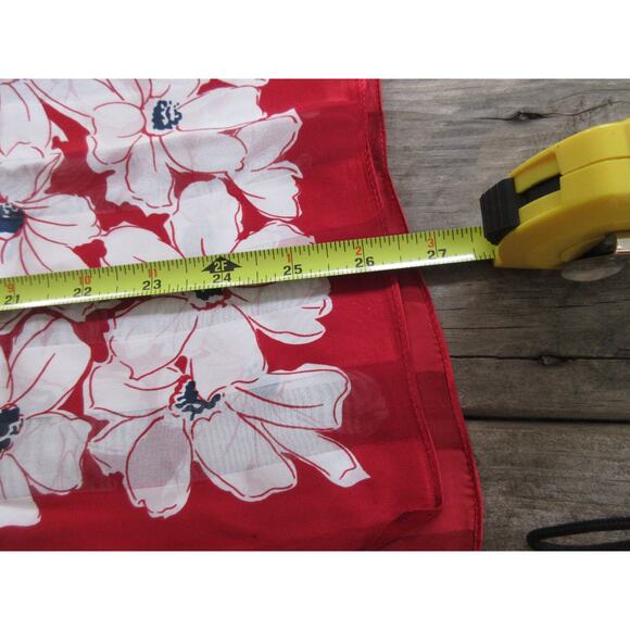 Ralph Lauren Floral 100% Silk Scarf Red and White Daisy Print 12” X 52” NEW Gift - Picture 7 of 7